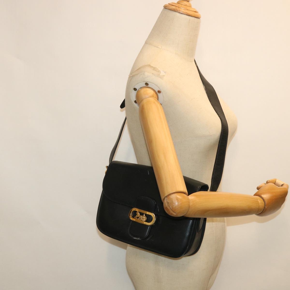 CELINE Shoulder Bag Leather Black Auth 54184