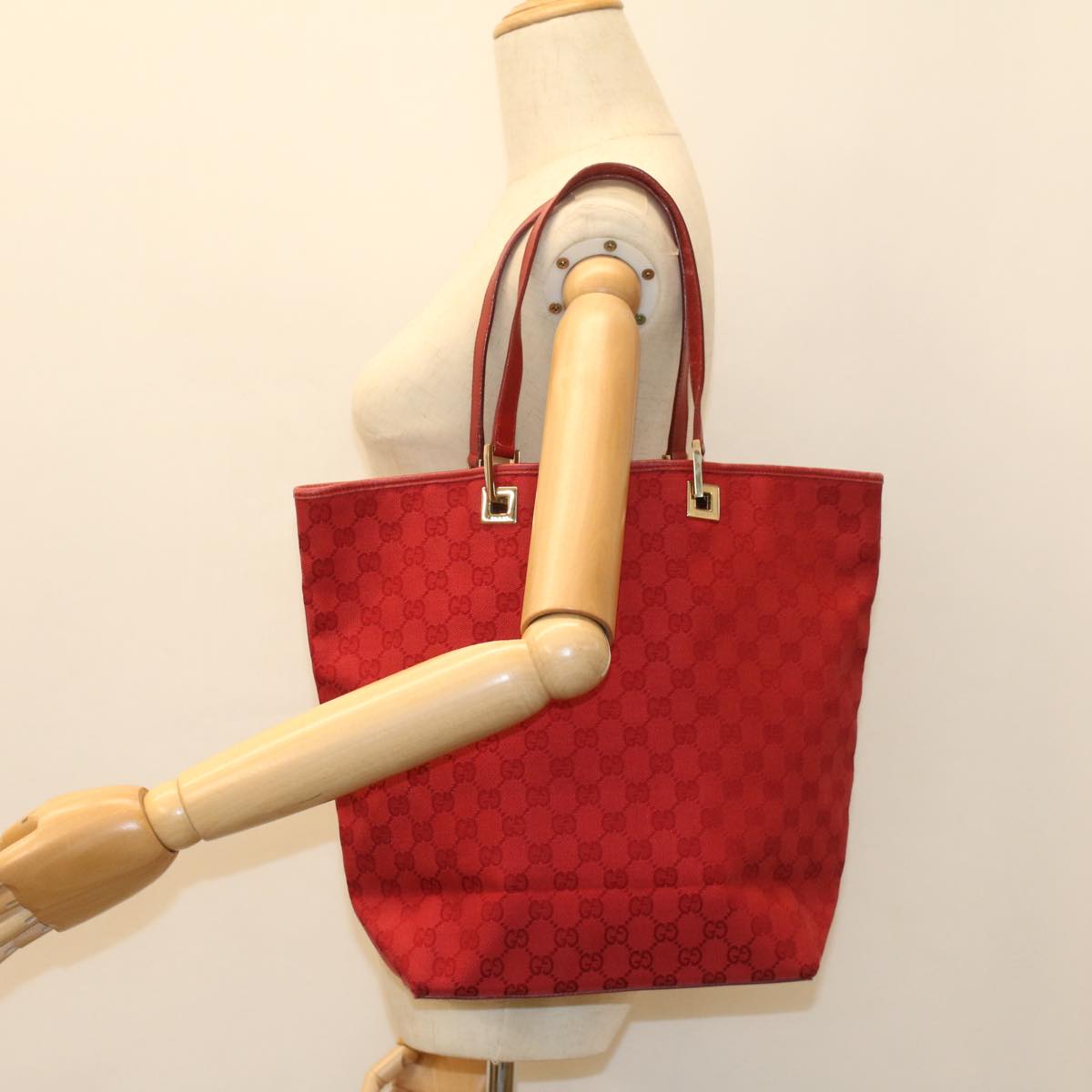 GUCCI GG Canvas Tote Bag Red 002 1098 3444 Auth 54328