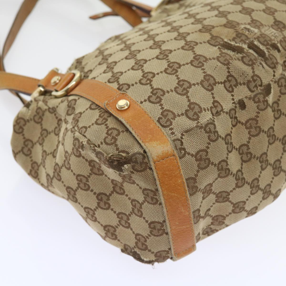 GUCCI GG Canvas Shoulder Bag Leather Beige Orange Auth 54329