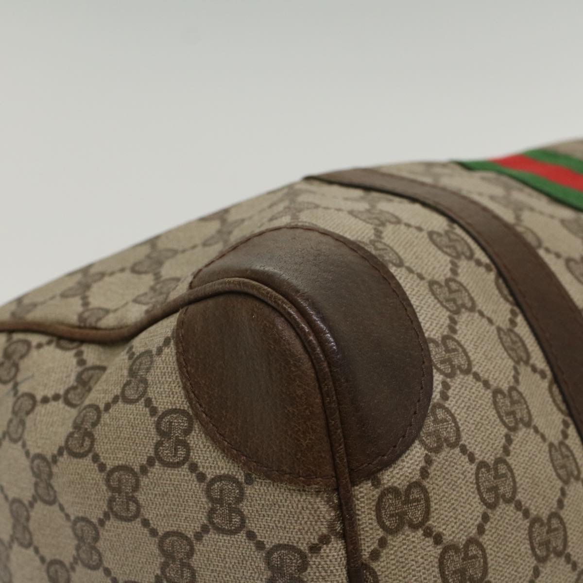 GUCCI GG Supreme Web Sherry Line Hand Bag PVC Leather Beige Red Green Auth 54339