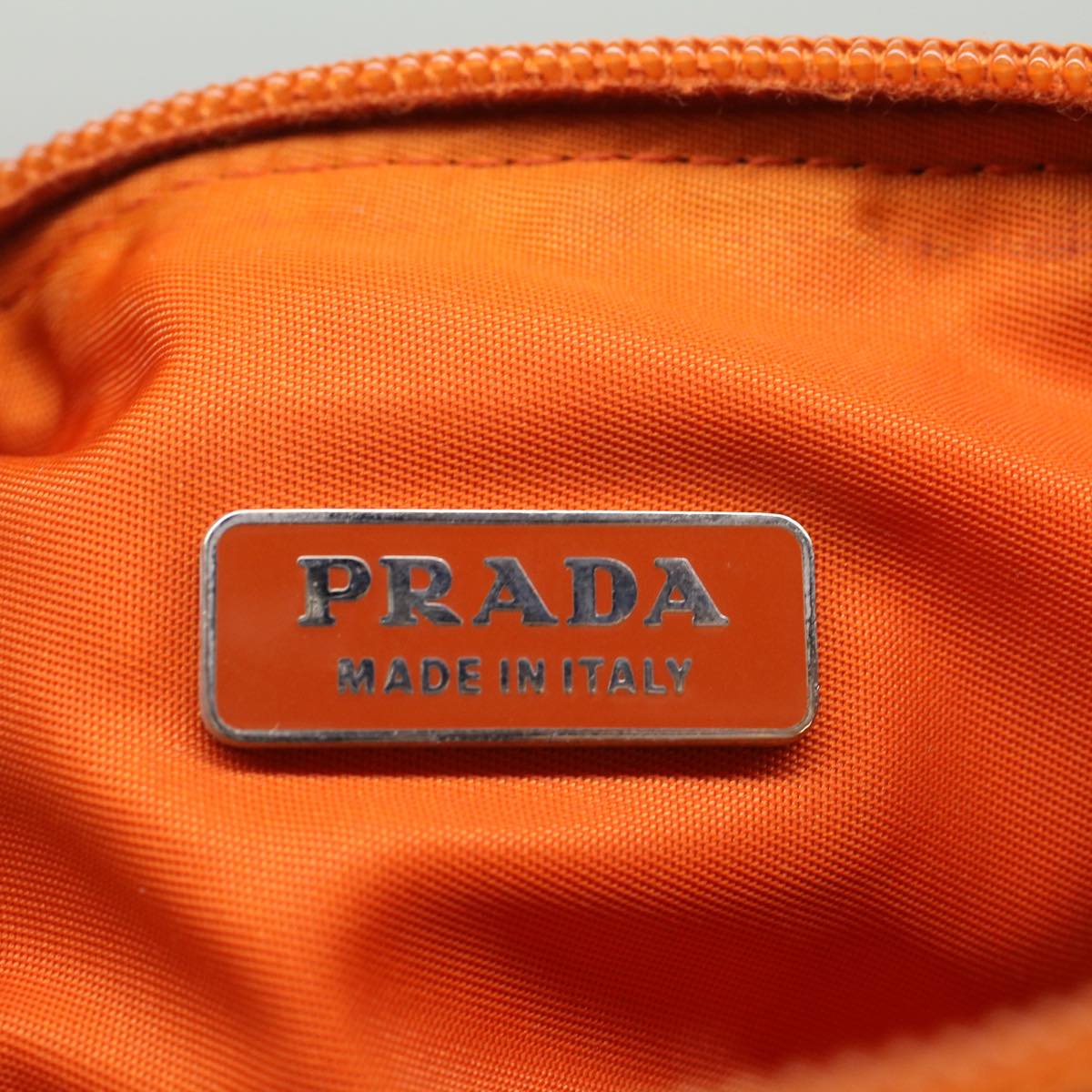 PRADA Accessory Pouch Nylon Orange Beige Auth 54341