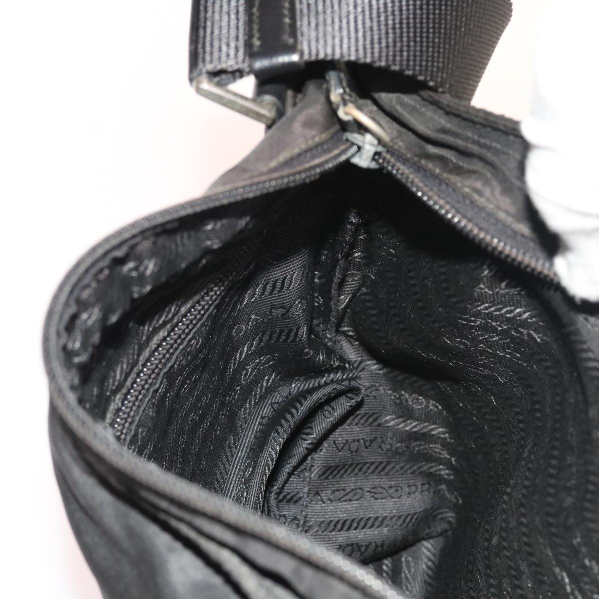 PRADA Shoulder Bag Nylon Leather Black Auth 54349