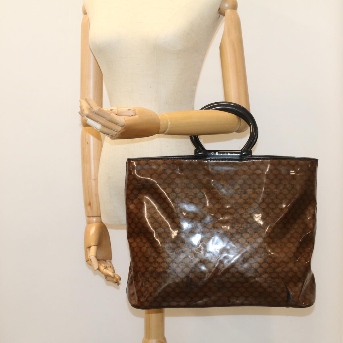 CELINE Macadam Canvas Hand Bag Enamel Brown Auth 54378