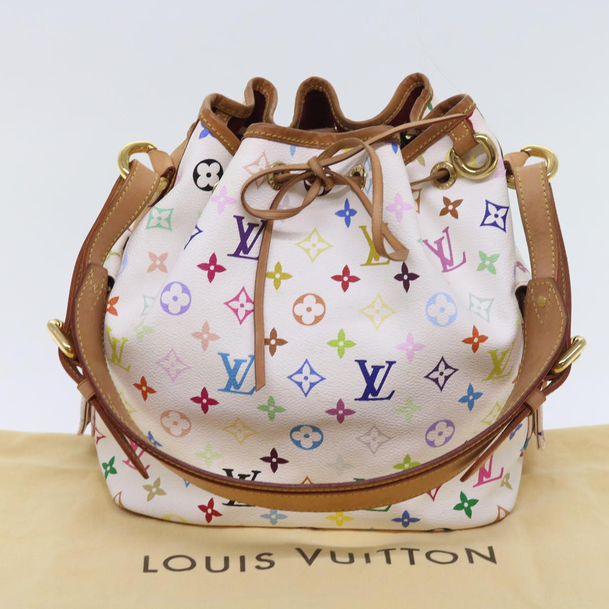 LOUIS VUITTON Multicolor Petit Noe Shoulder Bag White M42229 LV Auth 54676