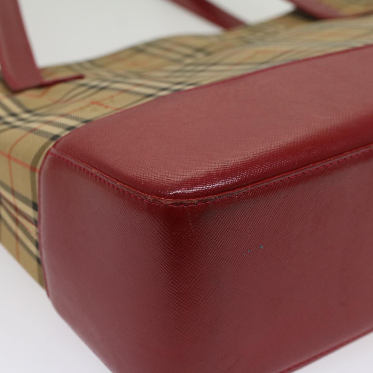 BURBERRY Nova Check Tote Bag Nylon Leather Beige Red Auth 54684