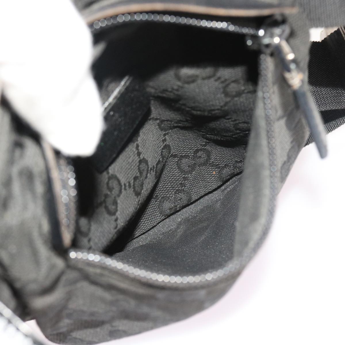 GUCCI GG Canvas Waist bag Leather Black 0181621 Auth 54701