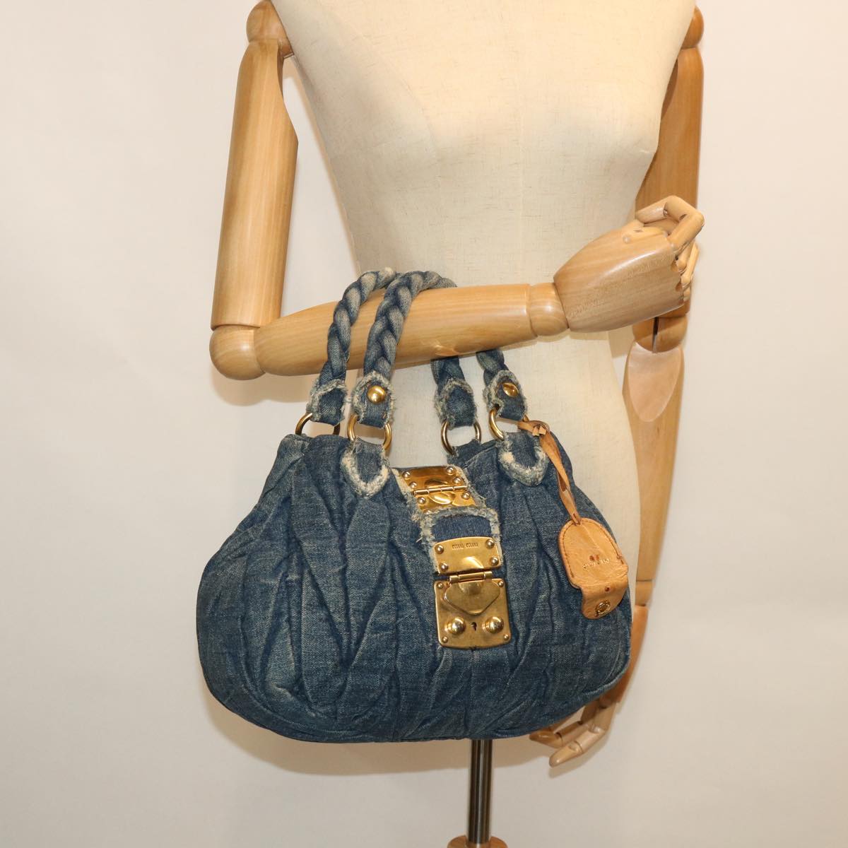 Miu Miu Materasse Hand Bag Denim Blue Auth 54709