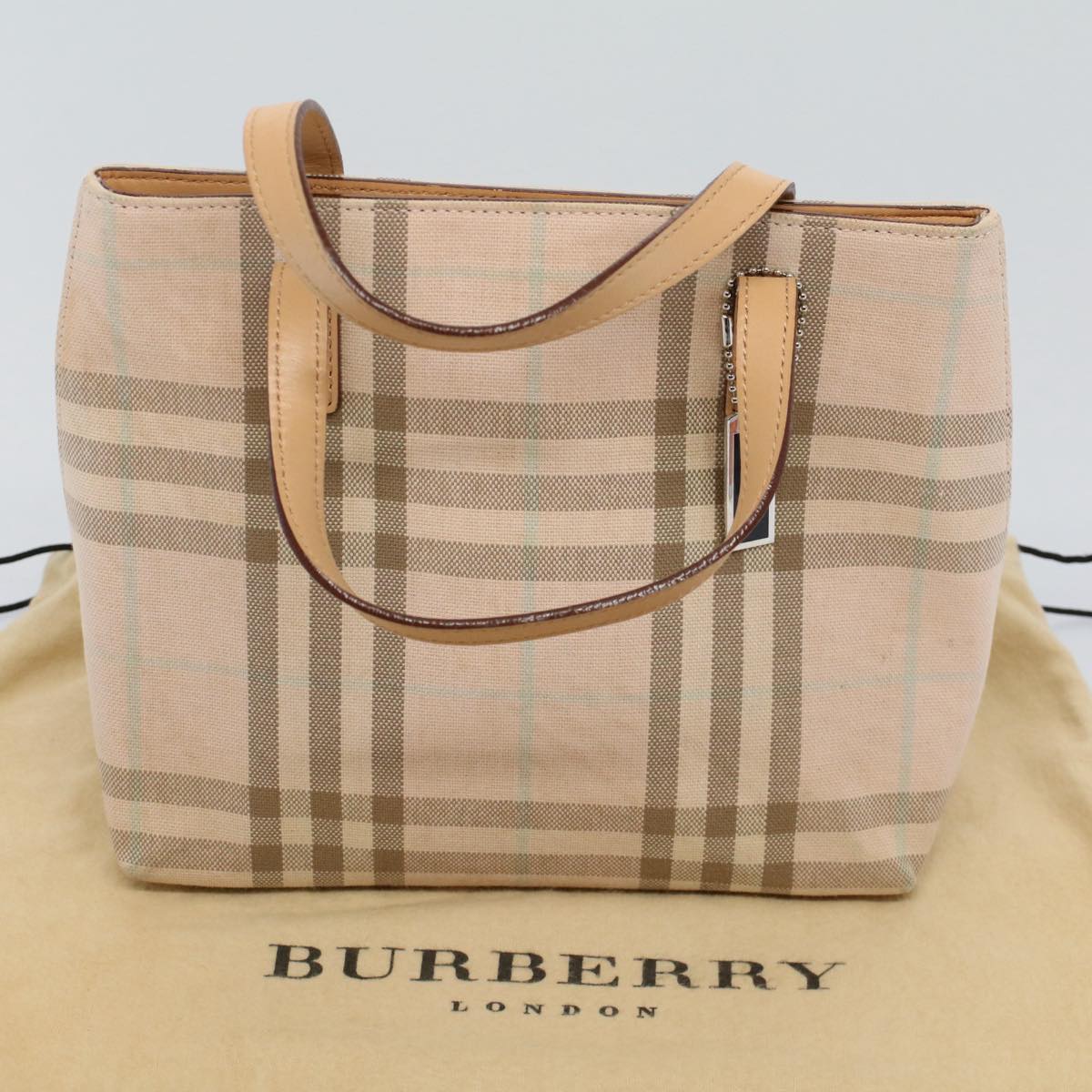 BURBERRY Nova Check Tote Bag Canvas Beige Auth 54744