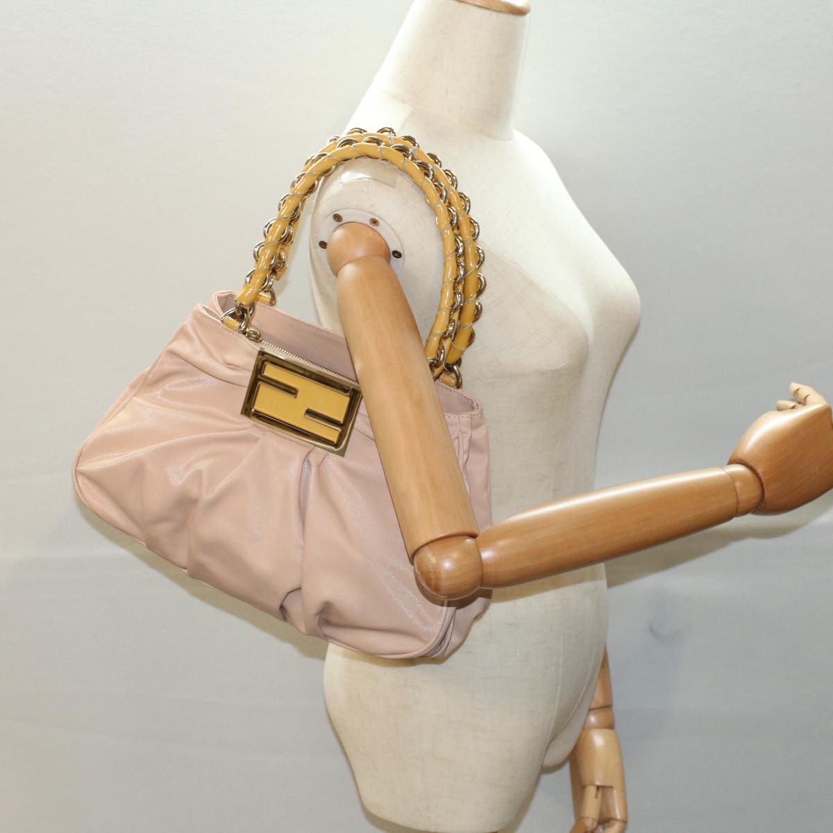 FENDI Chain Hand Bag Nylon Pink Auth 54757