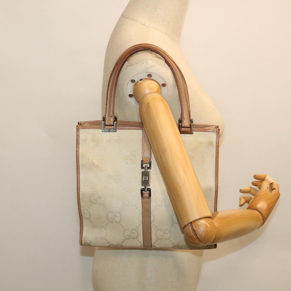 GUCCI GG Canvas Jackie Hand Bag Beige Brown Auth 54800