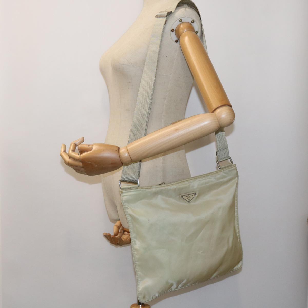 PRADA Shoulder Bag Nylon Beige Auth 54837