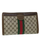 GUCCI GG Canvas Web Sherry Line Clutch Bag PVC Leather Beige Green Auth 54839-1