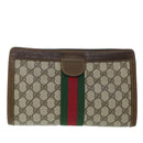 GUCCI GG Canvas Web Sherry Line Clutch Bag PVC Leather Beige Green Auth 54839-13