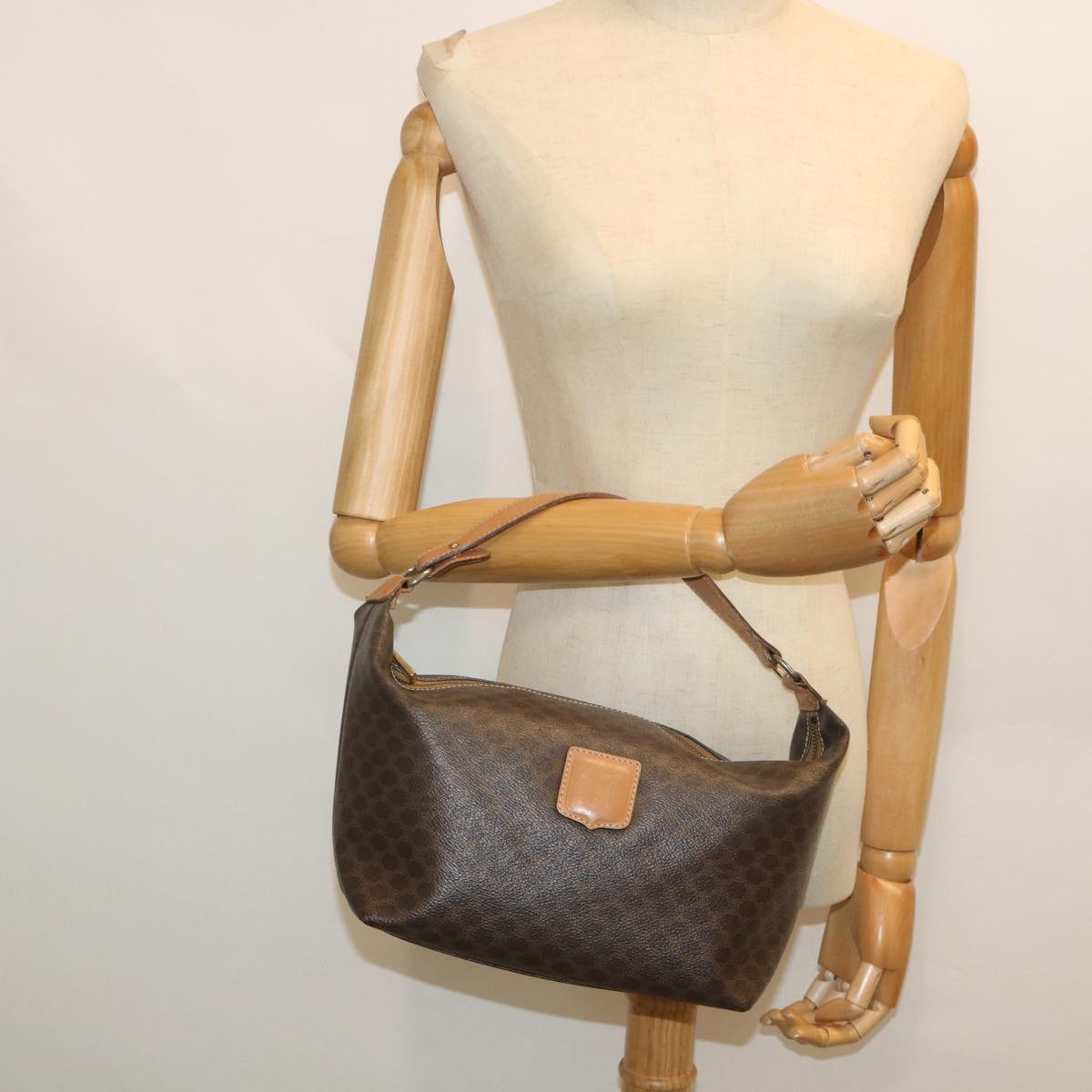 CELINE Macadam Canvas Shoulder Bag PVC Leather Brown Auth 54855