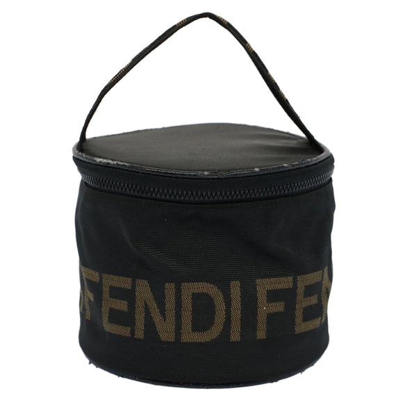 FENDI Vanity Cosmetic Pouch Canvas Black Auth 54858