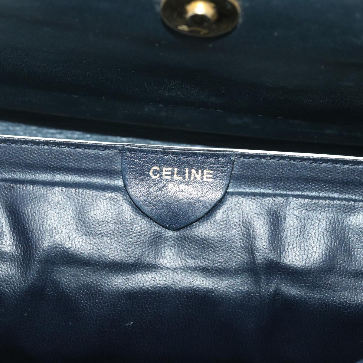 CELINE Horse Carriage Clutch Bag Leather Navy Auth 54881