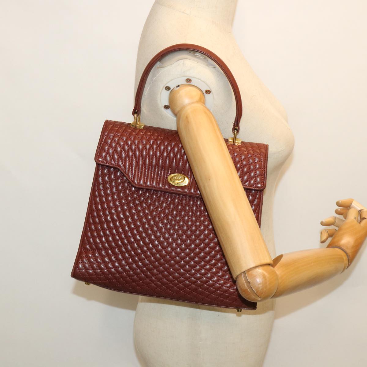 BALLY Quilted Hand Bag Leather Brown Auth 54904