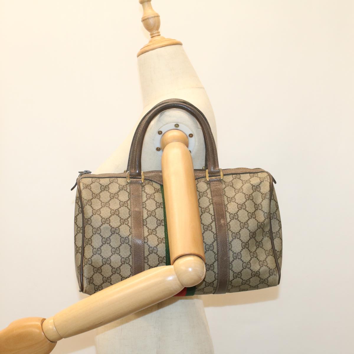 GUCCI GG Canvas Web Sherry Line Boston Bag Beige Red Green 24 02 007 Auth 54955