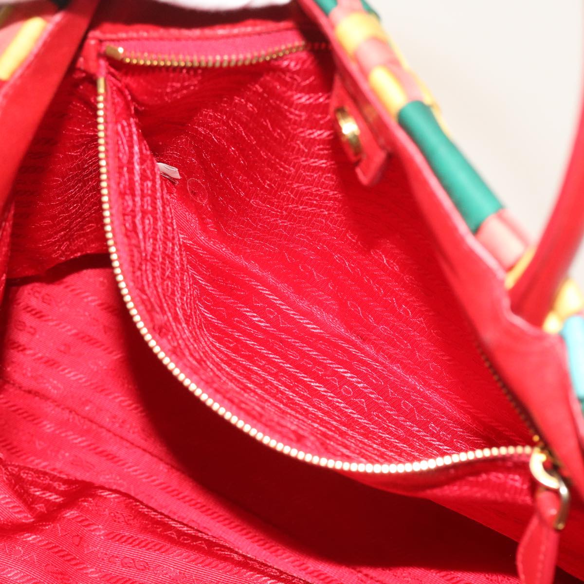 PRADA Hand Bag Nylon Red Blue Green Auth 55078