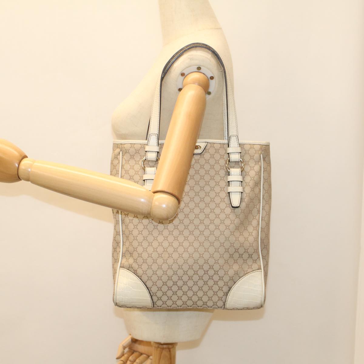 CELINE Macadam Canvas Tote Bag Beige Auth 55082