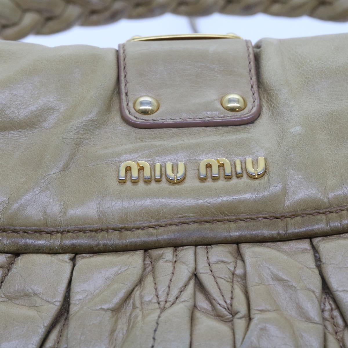 Miu Miu Materasse Hand Bag Leather 2way Beige Auth 55418