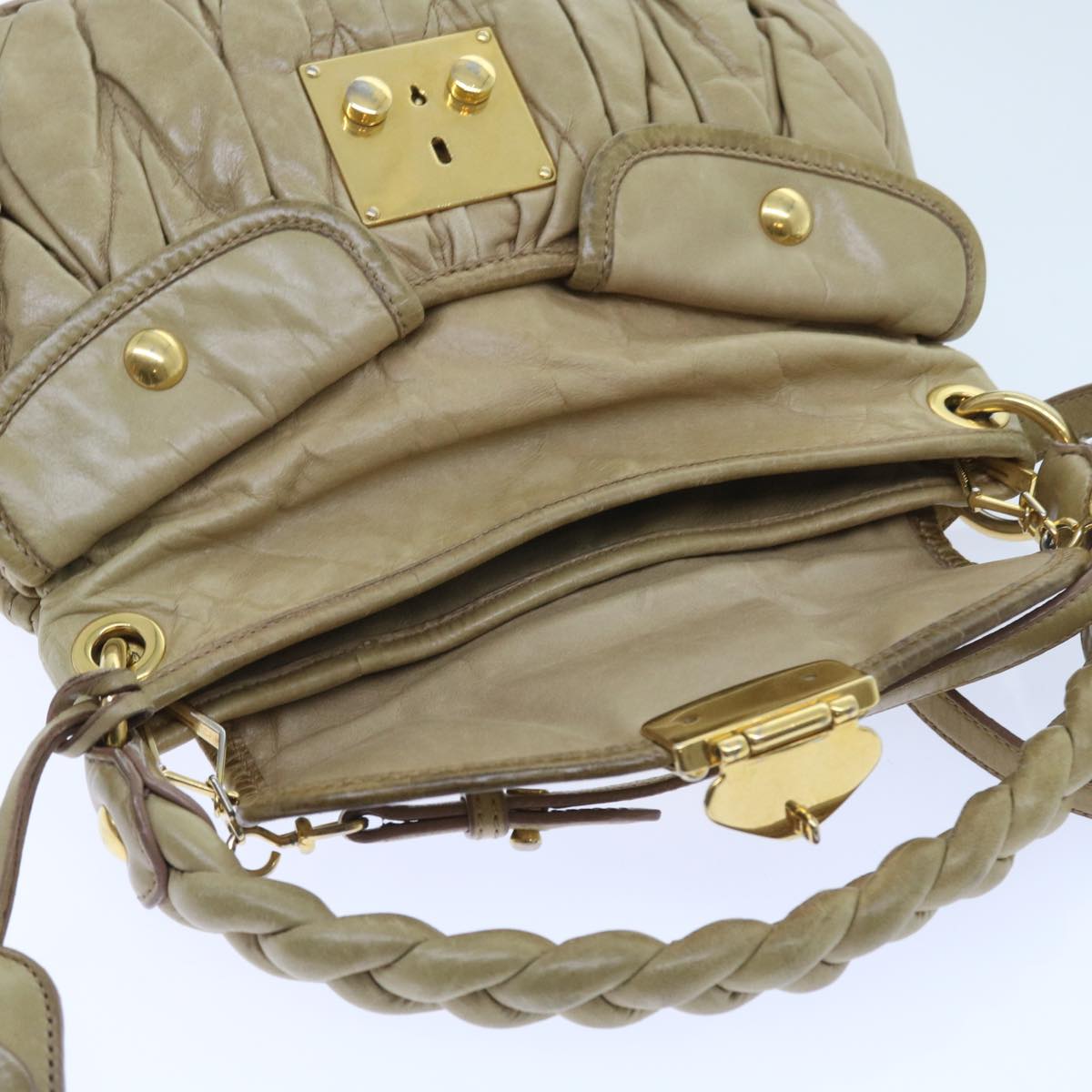 Miu Miu Materasse Hand Bag Leather 2way Beige Auth 55418