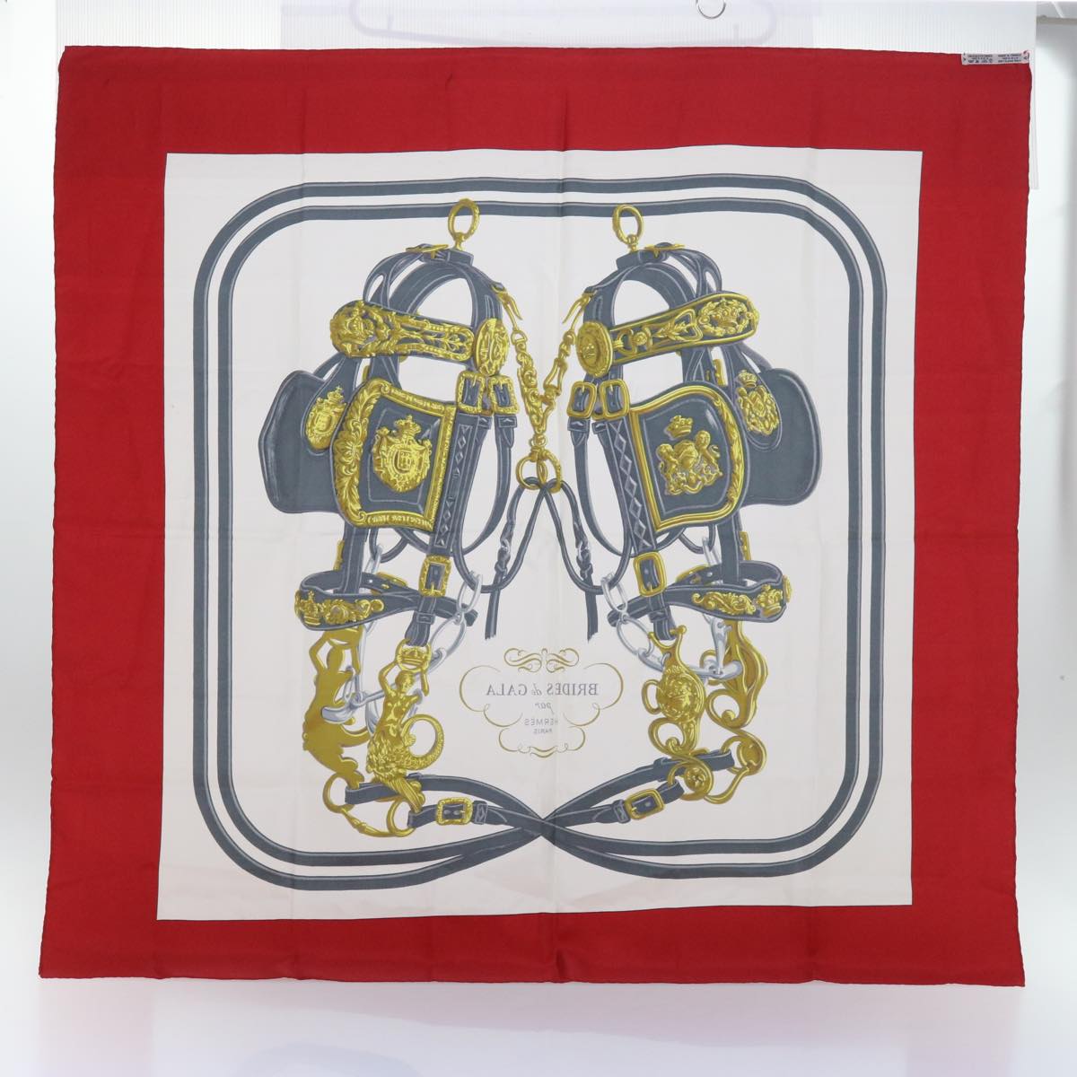 HERMES Carre 90 BRIDES de GALA Scarf Silk Red White Auth 55439