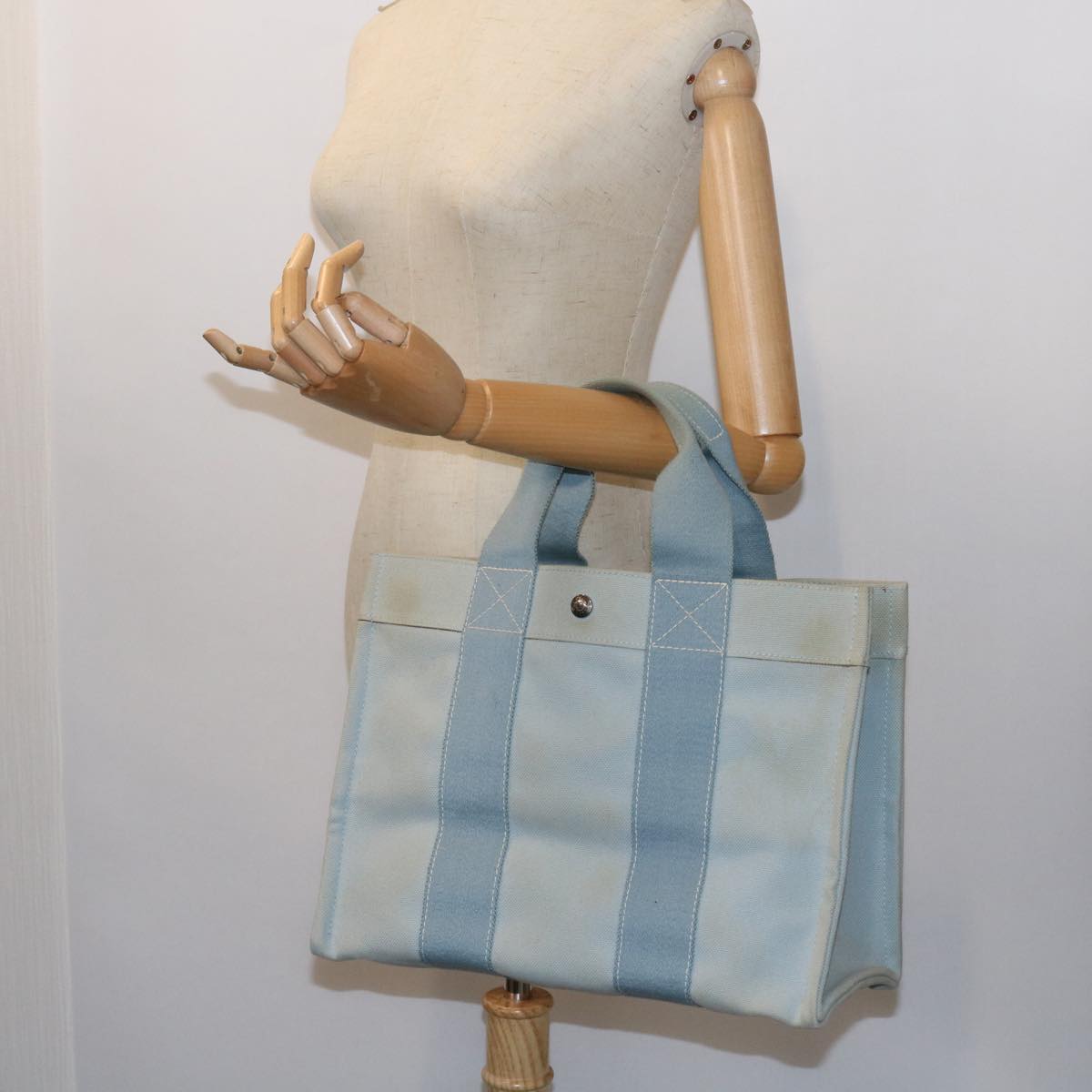 HERMES Bora Bora PM Tote Bag Canvas Light Blue Auth 55452