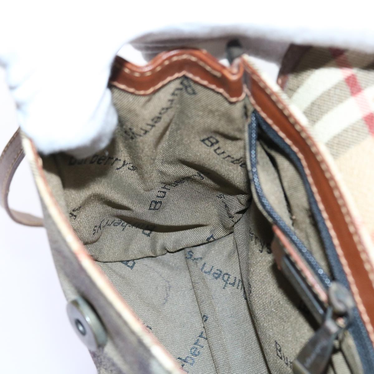 Burberrys Nova Check Shoulder Bag PVC Leather Beige Auth 55532