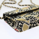 CHANEL Mini Matelasse Shoulder Bag Canvas Beige Black CC Auth 55538AV-16