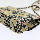 CHANEL Mini Matelasse Shoulder Bag Canvas Beige Black CC Auth 55538AV-17