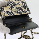 CHANEL Mini Matelasse Shoulder Bag Canvas Beige Black CC Auth 55538AV-9