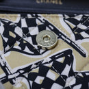 CHANEL Mini Matelasse Shoulder Bag Canvas Beige Black CC Auth 55538AV-20