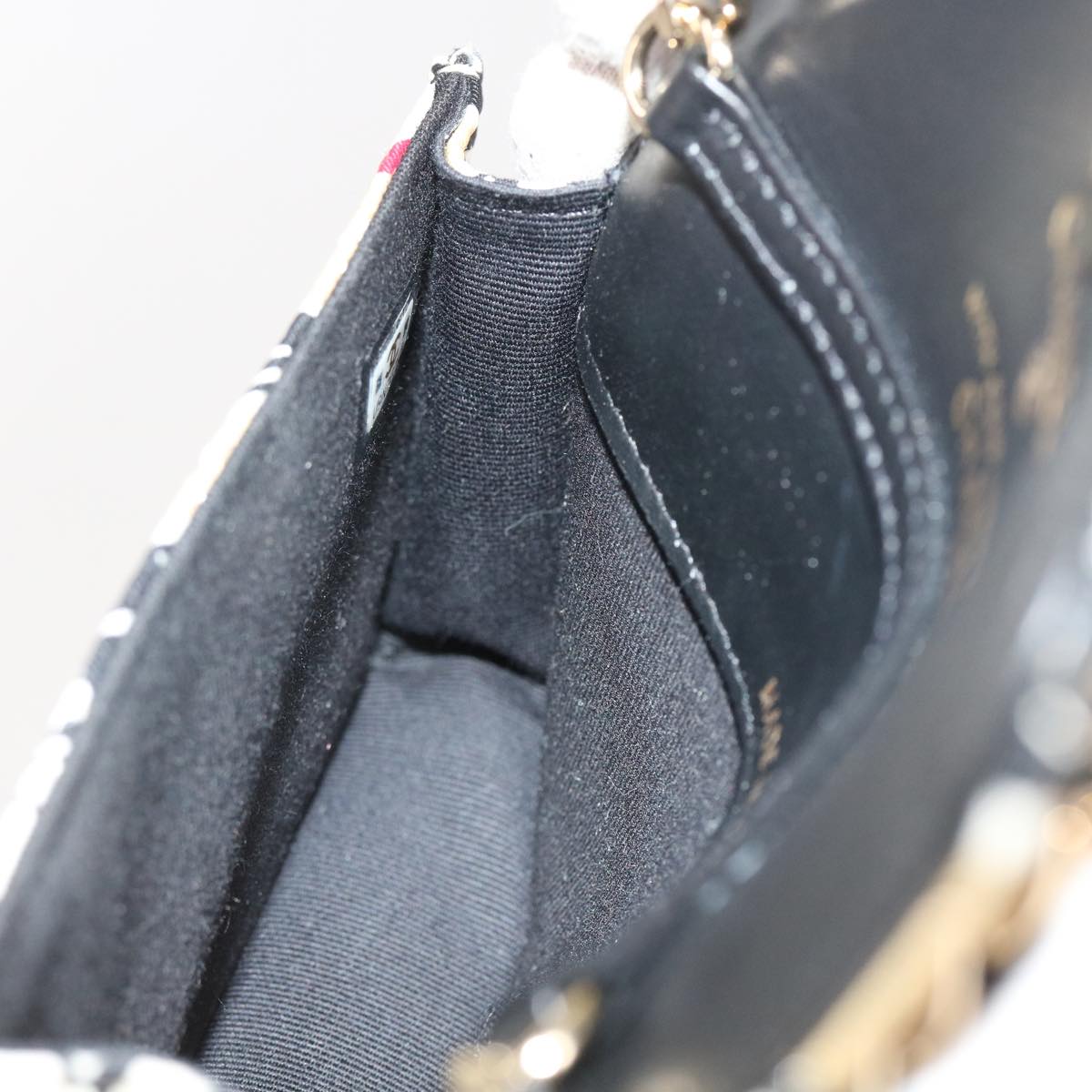 CHANEL Mini Matelasse Shoulder Bag Canvas Beige Black CC Auth 55538A