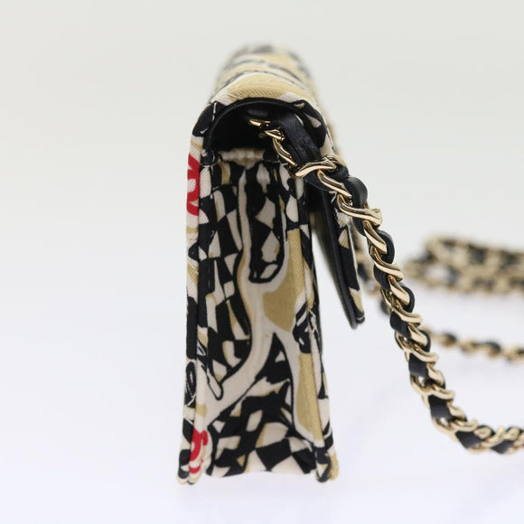 CHANEL Mini Matelasse Shoulder Bag Canvas Beige Black CC Auth 55538AV