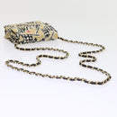 CHANEL Mini Matelasse Shoulder Bag Canvas Beige Black CC Auth 55538AV-7