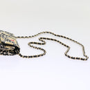 CHANEL Mini Matelasse Shoulder Bag Canvas Beige Black CC Auth 55538AV-14