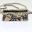 CHANEL Mini Matelasse Shoulder Bag Canvas Beige Black CC Auth 55538AV-5