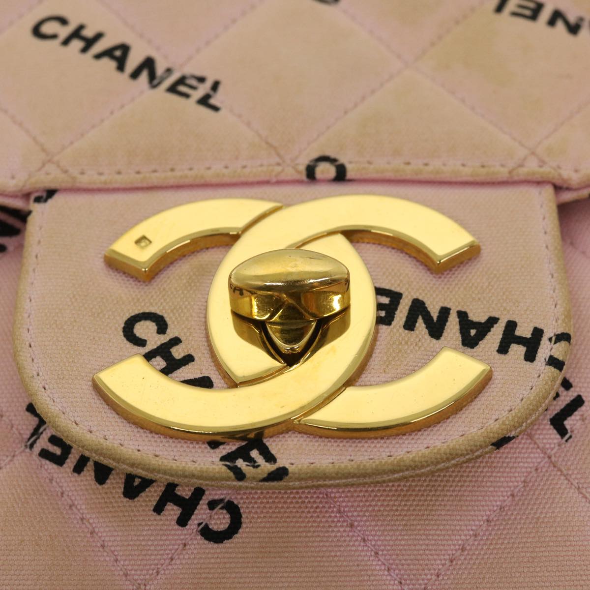 CHANEL Big Matelasse Chain Shoulder Bag Canvas Pink CC Auth 55578