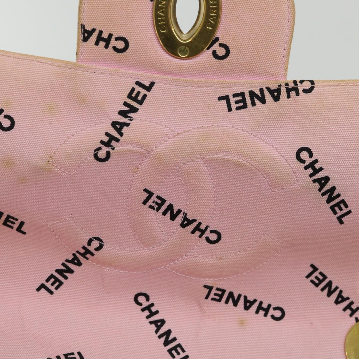 CHANEL Big Matelasse Chain Shoulder Bag Canvas Pink CC Auth 55578