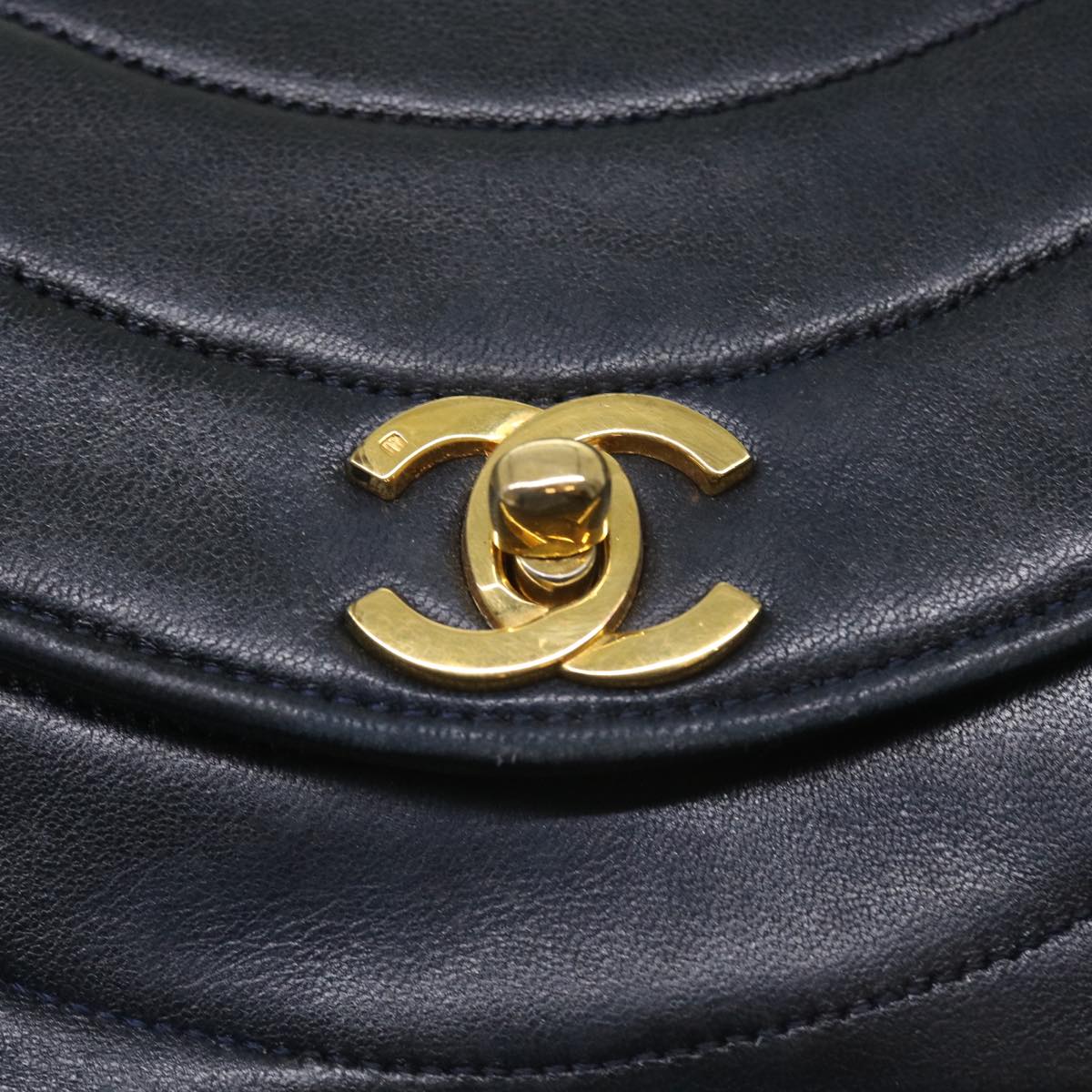 CHANEL Mademoiselle Chain Shoulder Bag Lamb Skin Black CC Auth 55600A