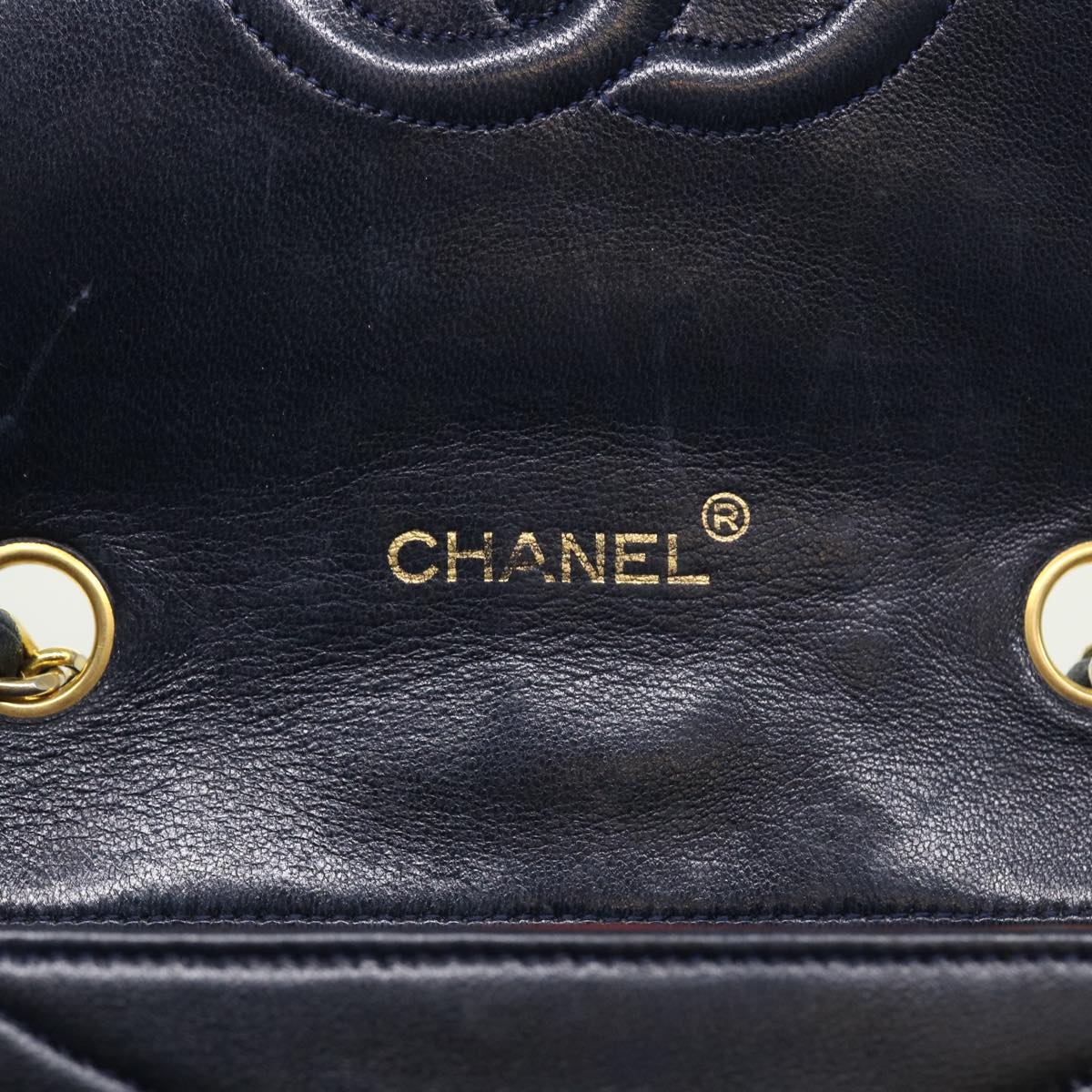 CHANEL Mademoiselle Chain Shoulder Bag Lamb Skin Black CC Auth 55600A