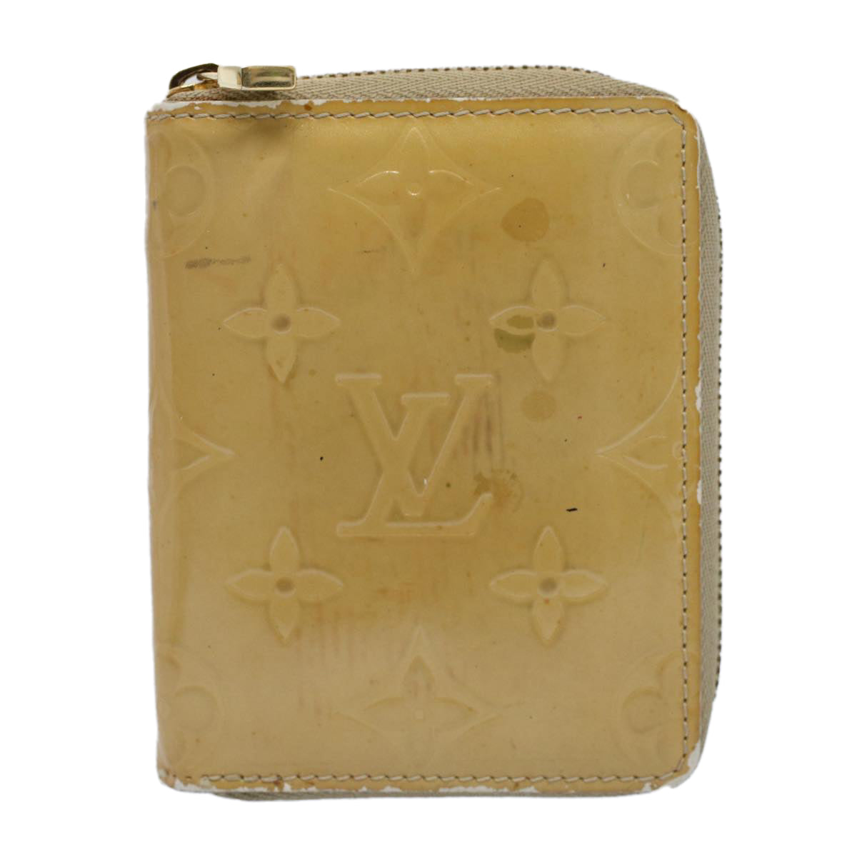 LOUIS VUITTON Monogram Vernis Bloom Compact Wallet Beige M91015 LV Auth 55611