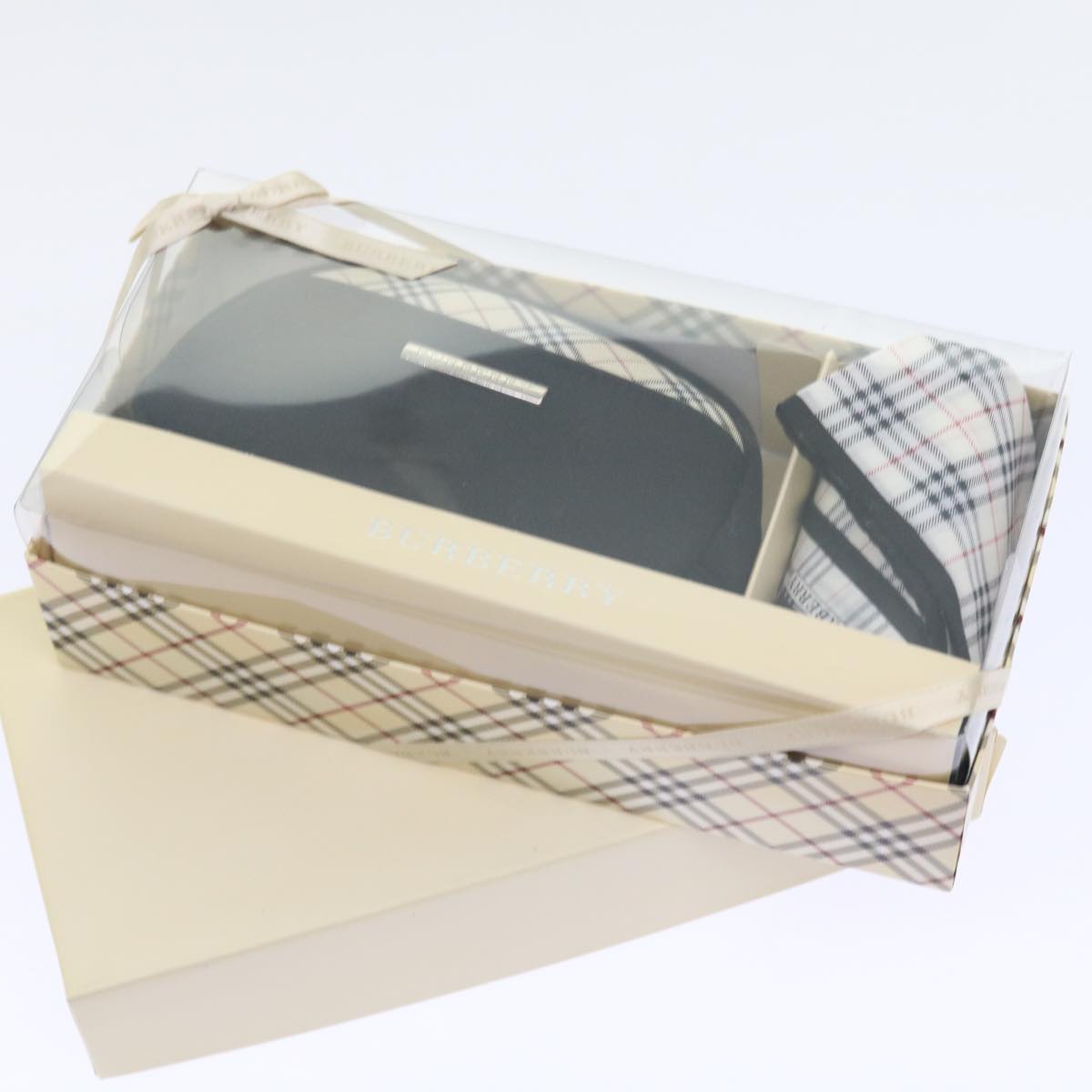 BURBERRY Nova Check Handkerchief Pouch Nylon 2Set Black Beige Auth 55616