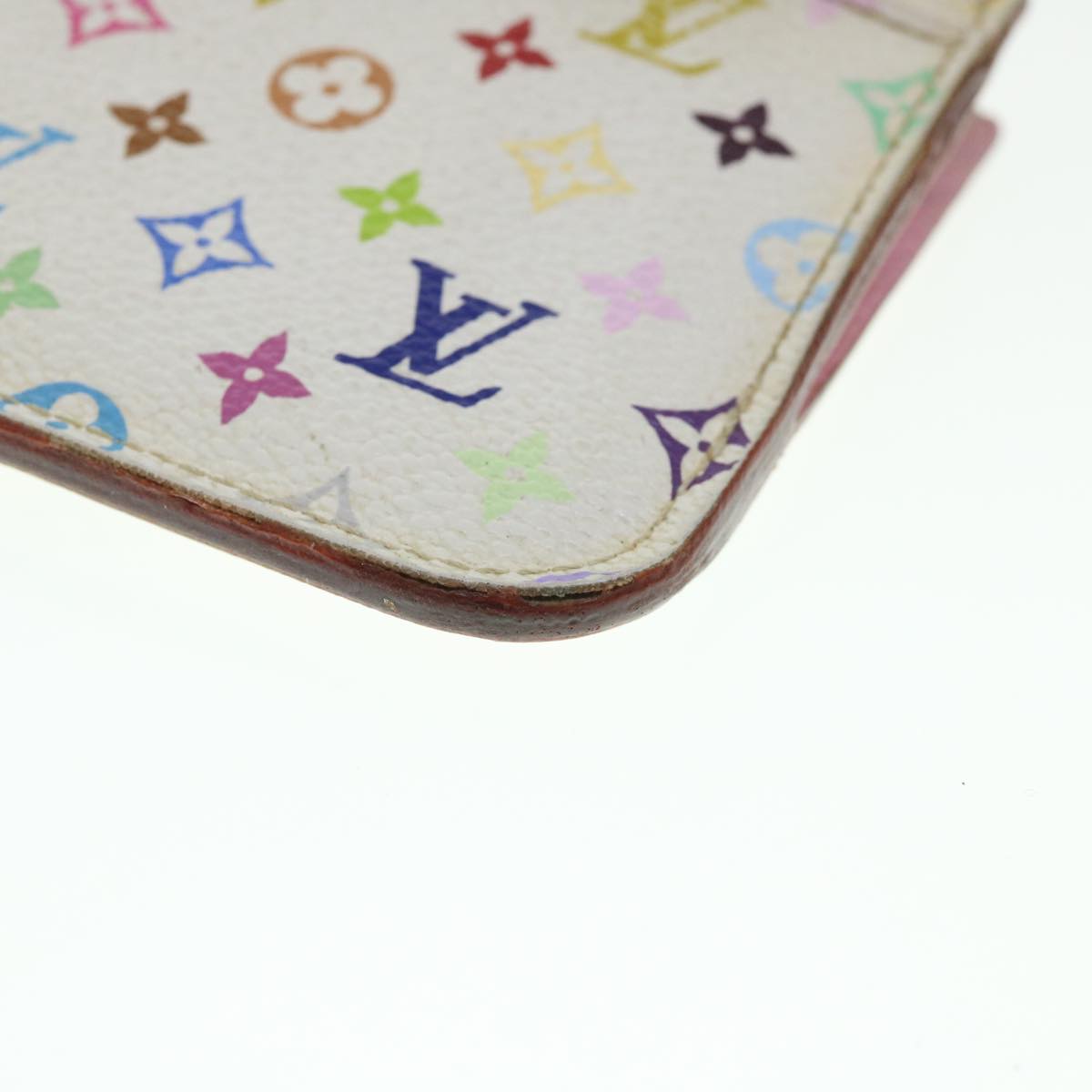 LOUIS VUITTON Multicolor Pochette Cles NM Coin Purse White M93734 LV Auth 55724