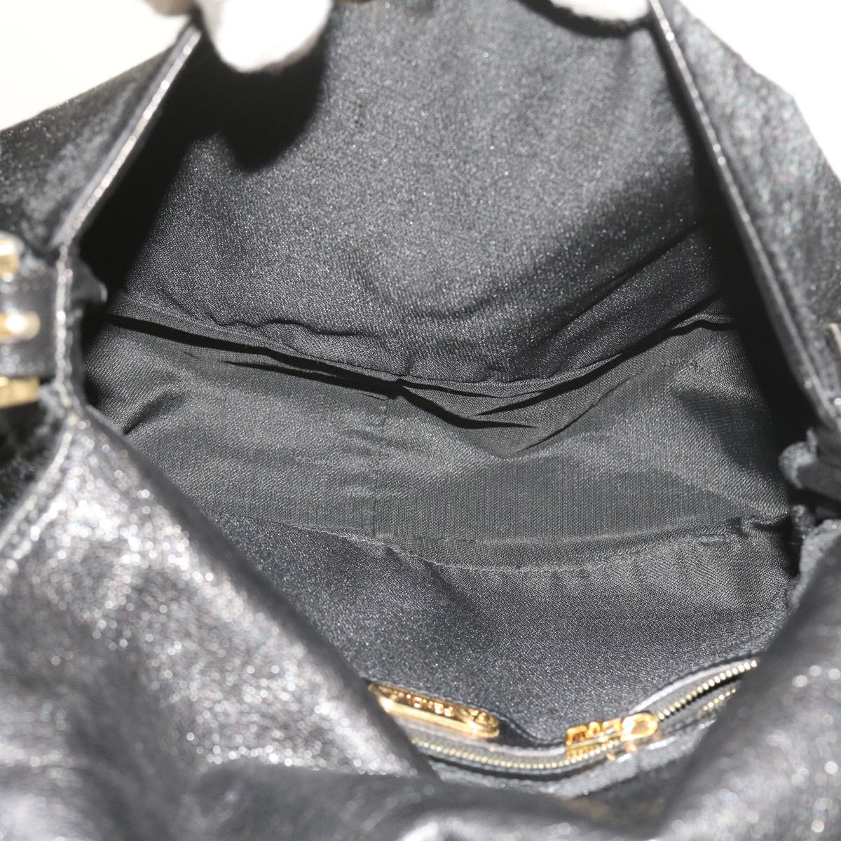 FENDI Mamma Baguette Shoulder Bag Harako leather Black Auth 55751