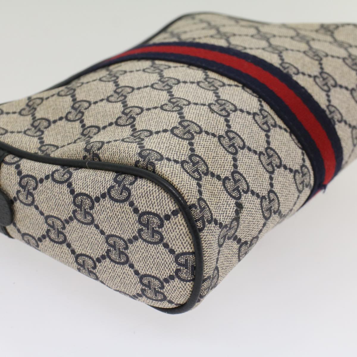 GUCCI GG Supreme Sherry Line Clutch Bag Gray Red Navy 63 01 012 Auth 55753