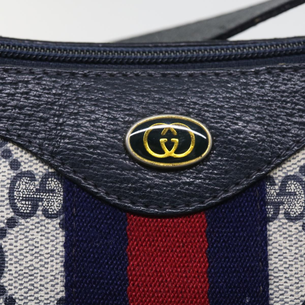 GUCCI GG Canvas Sherry Line Shoulder Bag PVC Leather Navy 10 12 3840 Auth 55760