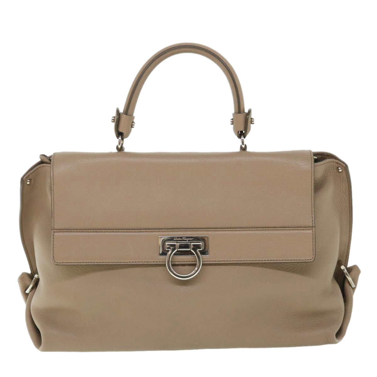 Salvatore Ferragamo Gancini Sofia Shoulder Bag Leather 2way Beige Auth 55853