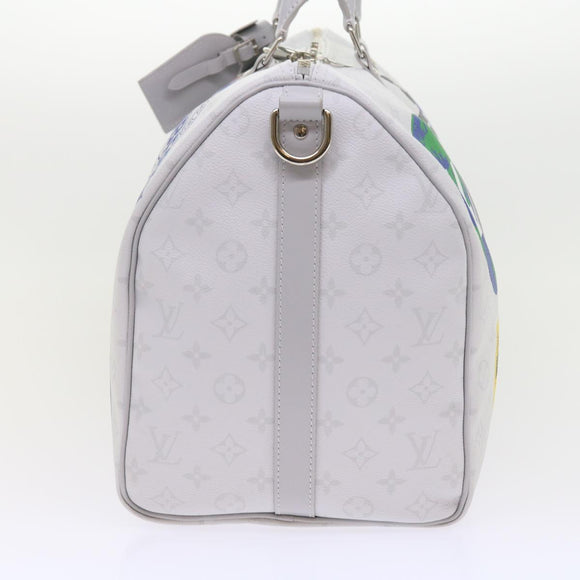 LOUIS VUITTON Monogram White Keepall Bandouliere 50 Bag M44643 LV Auth 55862S